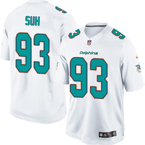 Youth Elite Ndamukong Suh Nike Jersey White Road - #93 NFL Miami Dolphins